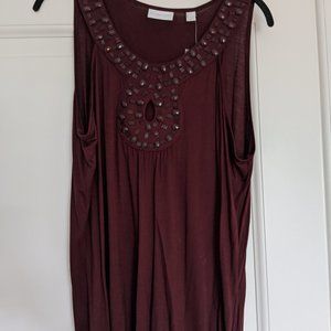New With Tags Burgundy Embellished Tank- XL